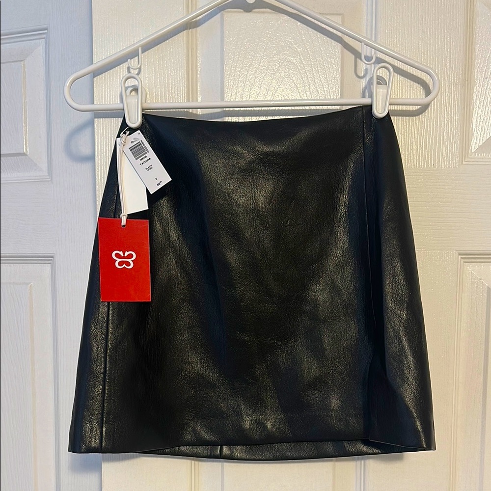 Aritzia Sunday Best Black Leather high rise Mini Skirt with Slit